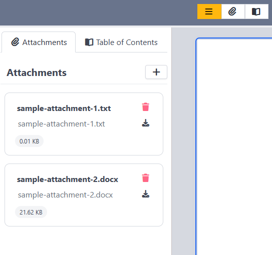 Edit Attachments Item Action Buttons