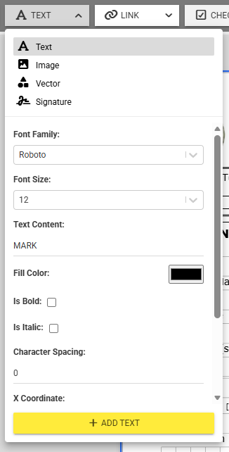 Text tool selected from the toolbar dropdown