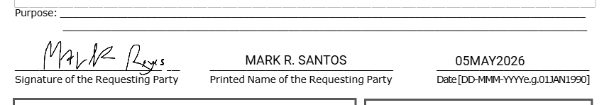 Signature placed on the form over the signature line